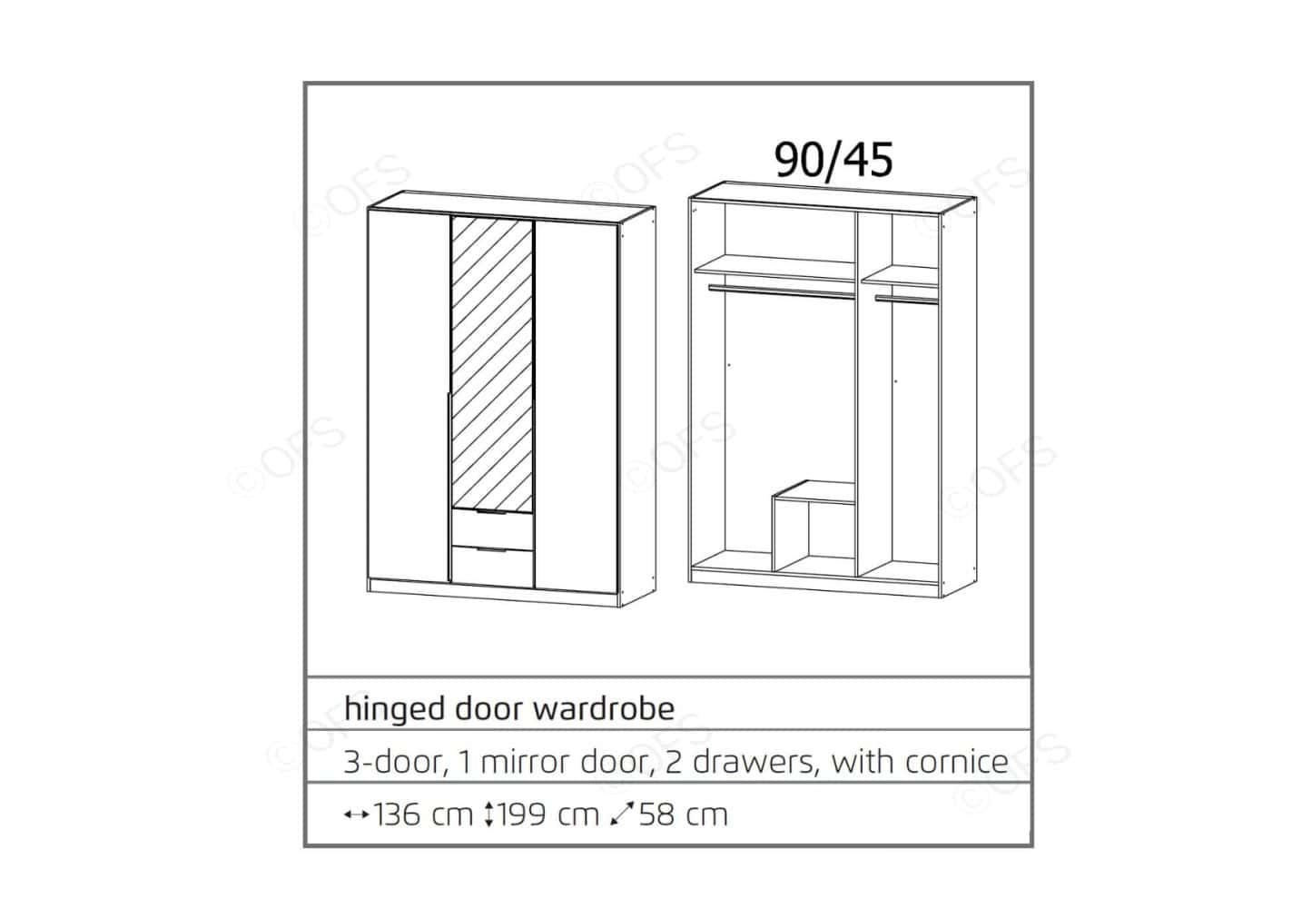 ELLESSE HINGED HaIf Mirror DOOR With Extra 2 drawers Wardrobe - Image 7