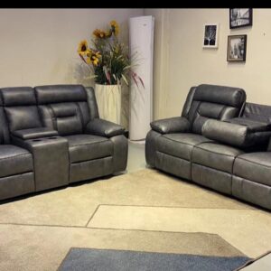 Nova leather & fabric recliner 2 seater sofa