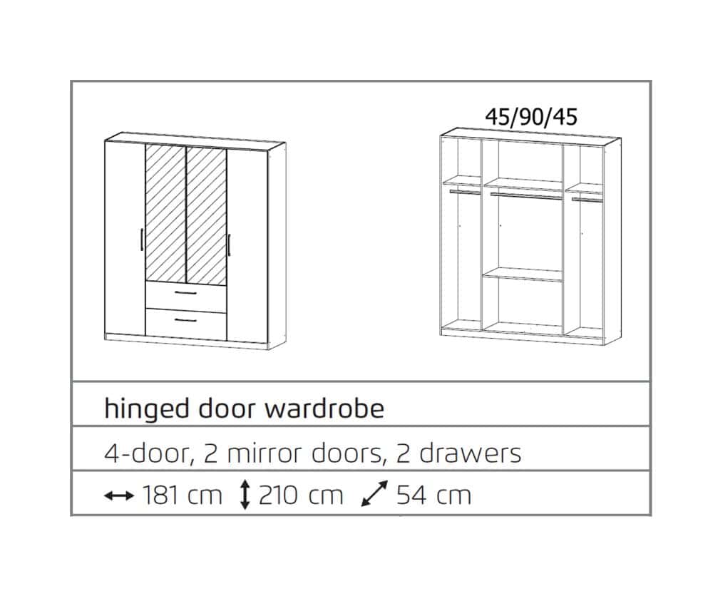 ELLESSE HINGED HaIf Mirror DOOR With Extra 2 drawers Wardrobe - Image 3