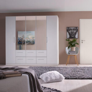 ELLESSE HINGED HaIf Mirror polished DOOR With Extra 2 drawers Wardrobe