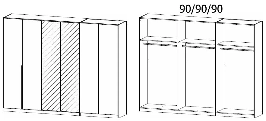 ALABAMA High Polished HINGED 6-Door 2 Mirror Doors Wardrobe - Image 3