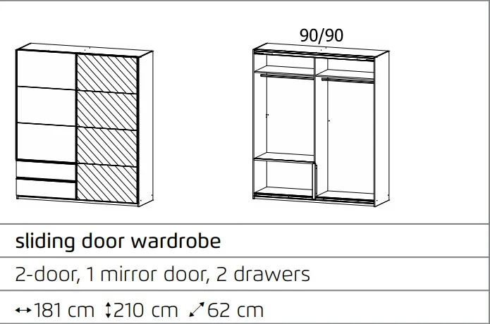 Elara 2 door Sliding door wardrobe Glass with Drawers - Image 3