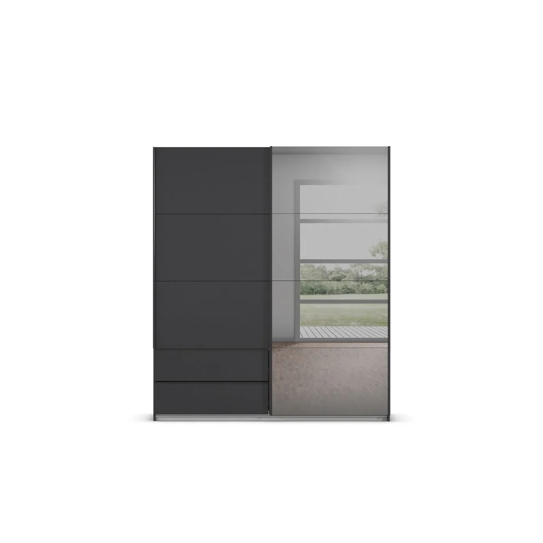 Elara 2 door Sliding Door wardrobe Mirror with Drawers - Image 3