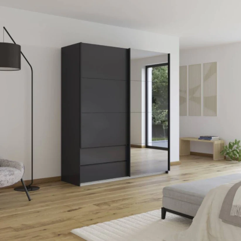 Elara 2 door Sliding Door wardrobe Mirror with Drawers