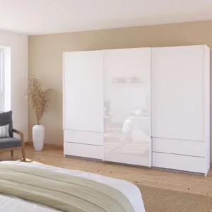Elara 3 door Sliding door wardrobe Glass with Drawers