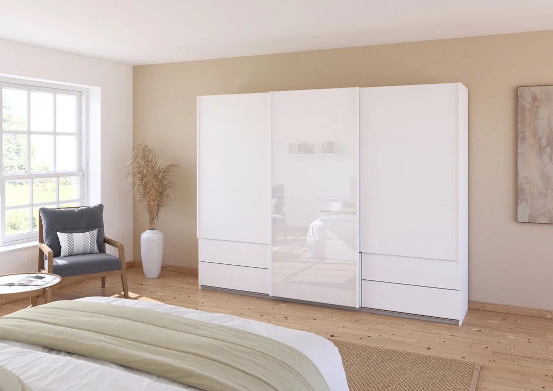 Elara 3 door Sliding door wardrobe Glass with Drawers