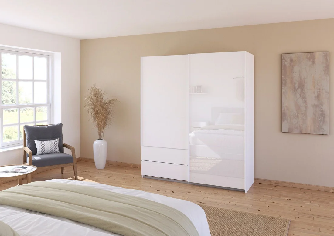 Elara 2 door Sliding door wardrobe Glass with Drawers
