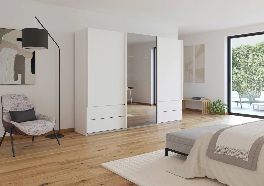Elara 3 door Sliding door wardrobe Mirror with Drawers - Image 4
