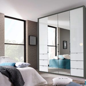 Erimo Folding 4 Door Full 2 Mirrored Door 6 Small Drawers Robes