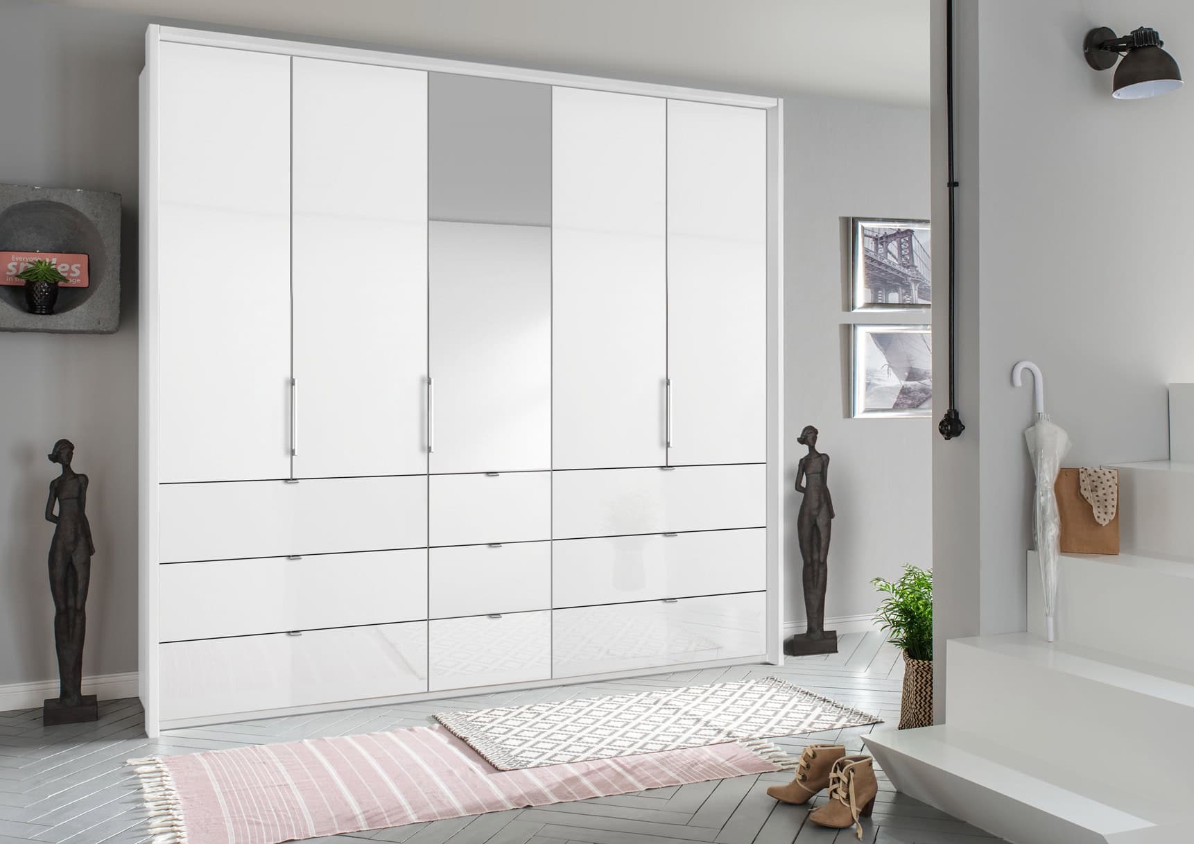Erimo Folding 5 Door 1 Mirrored 9 Large Drawers Robes - Image 5