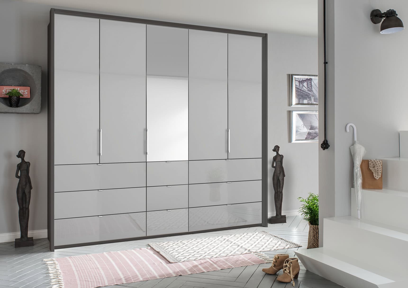 Erimo Folding 5 Door 1 Mirrored 9 Large Drawers Robes - Image 3
