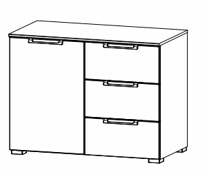 Rauch Colour glass front Chest 1-door hinged  left 3 drawers (W-80 CM)