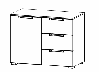 Rauch Colour glass front Chest 1-door hinged left 3 drawers (W-80 CM)