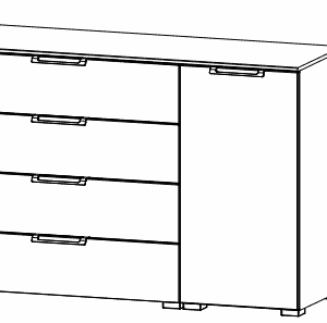 Rauch ALDONO Colour glass front Chest 1-door hinged right 4 drawers (W-120 CM)