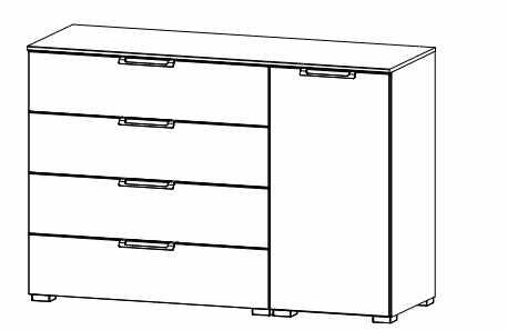 Rauch ALDONO Colour glass front Chest 1-door hinged right 4 drawers (W-120 CM)