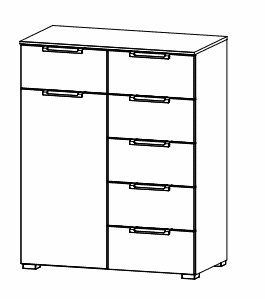 Rauch ALDONO Colour glass front Chest 1-door hinged left 6 drawers (W-80 CM)