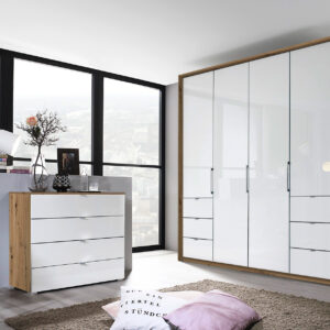 Erimo Colour Glass Folding 4 Door 6 Drawers Robes